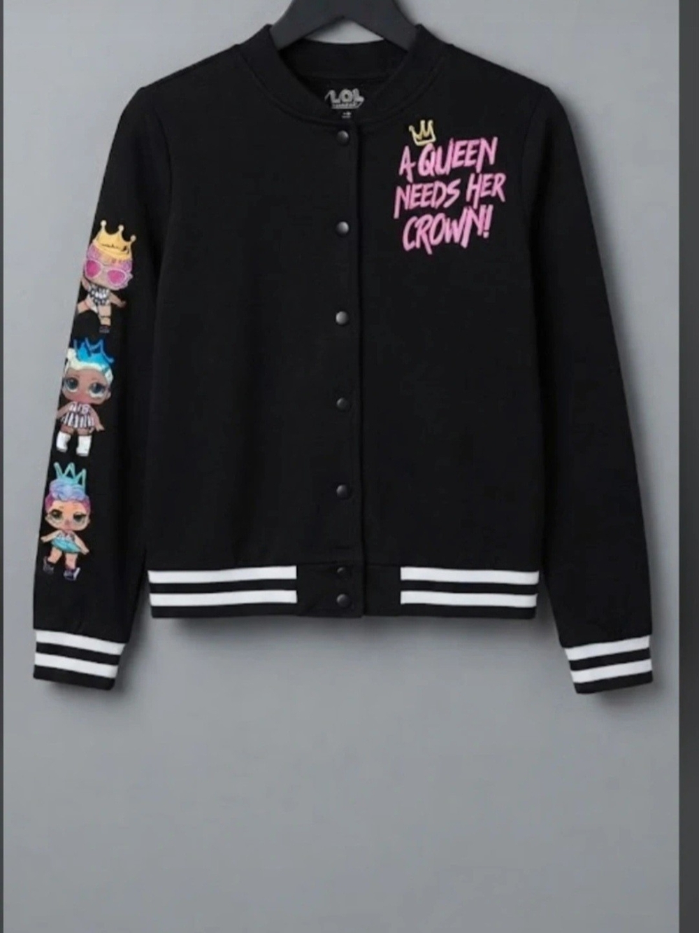Kids Black 'A Queen Needs Her Crown' Bomber Jacket by L.O.L. Surprise!